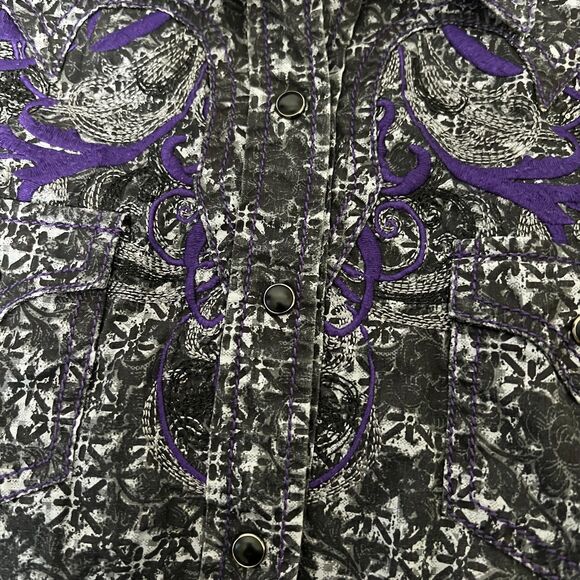 Cruel Girl Western Pearl Snap Shirt Women M Embroidered Black Purple Rodeo Y2K - Picture 13 of 16